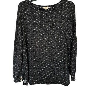 Michael Kors Top Womens SZ M Black White Print round neck pull over tunic